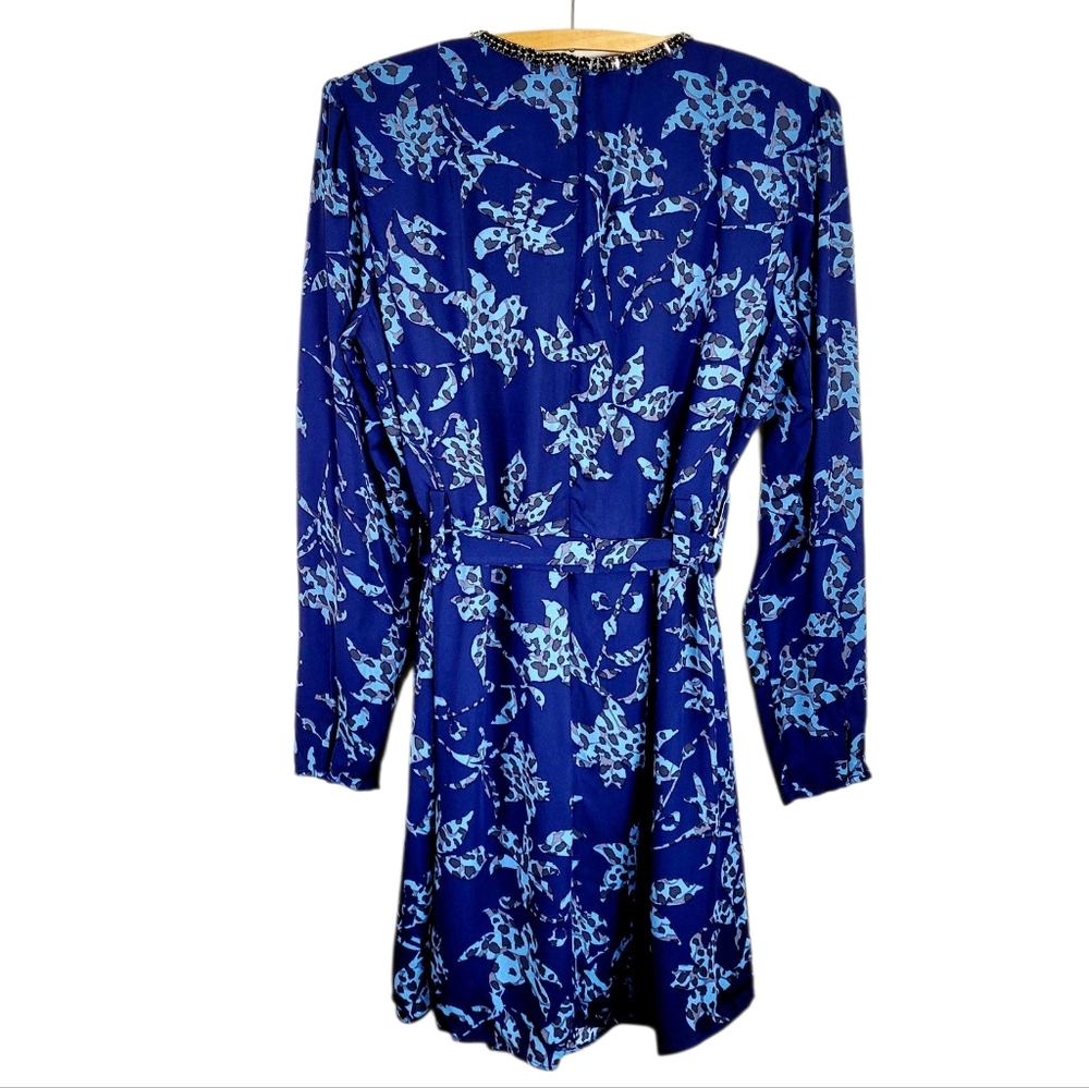 NWT REISS Jeweled Neckline Belted Melody Floral Long Sleeve Mini Dress Size 8 - Picture 4 of 13
